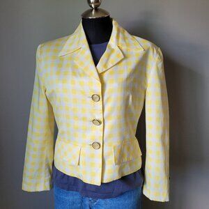 Marina Sitbon for Kamosho Paris Yellow Gingham Cropped Jacket 1980s Vintage